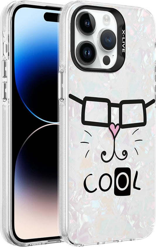 Apple iPhone 14 Pro Max Kılıf Mermer Desenli Mnc Marbello Kapak-Beyaz