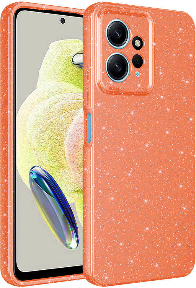 Xiaomi Redmi Note 12 4g Kılıf Kamera Korumalı Simli Lüks Mnc Koton Kapak-Turuncu
