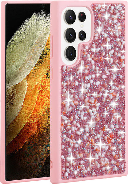 Galaxy S23 Ultra Kılıf Parlak Taşlı Tasarım Mnc Linea Kapak-Pembe