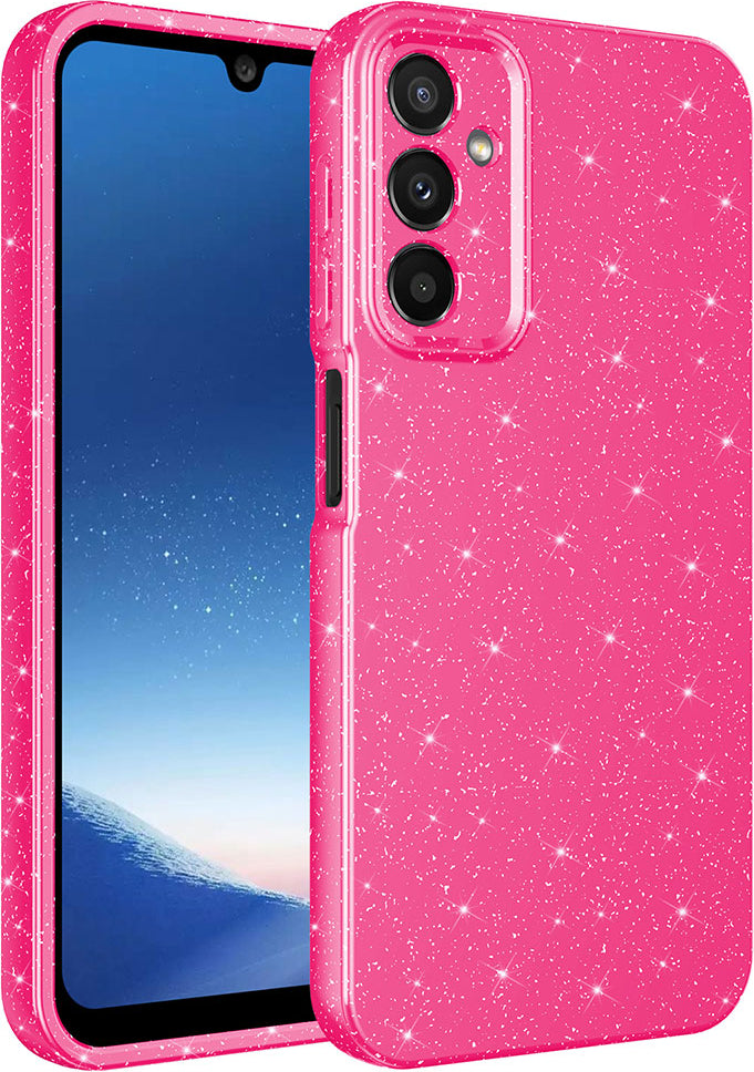 Galaxy A24 Kılıf Kamera Korumalı Simli Lüks Mnc Koton Kapak-Pembe Koyu