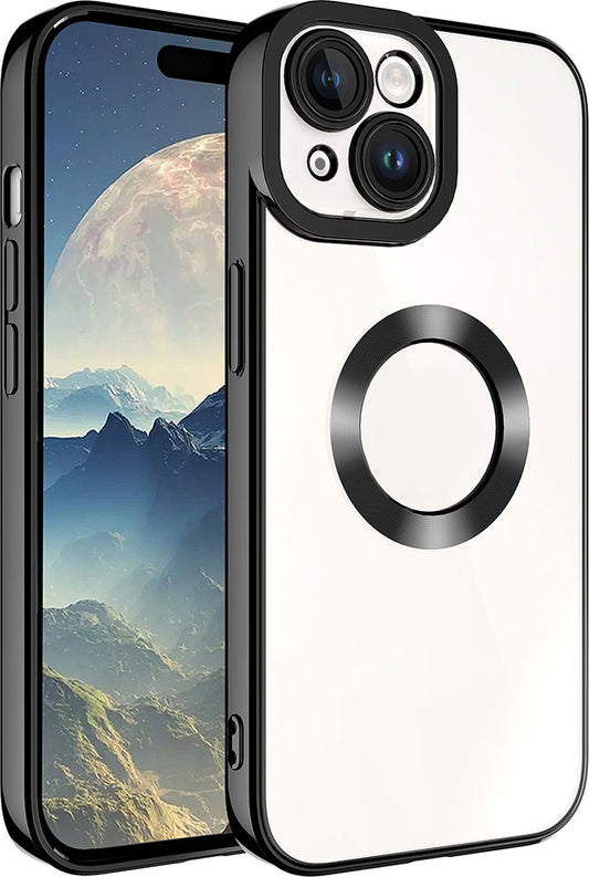 Apple iPhone 15 Kılıf Kamera Korumalı Logo Gösteren Mnc Omega Kapak-Siyah