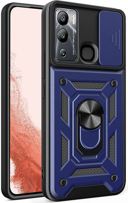 Infinix Hot 20I Kılıf Magnetik Standlı Kamera Korumalı Mnc Sürgülü Vega Kapak-Mavi