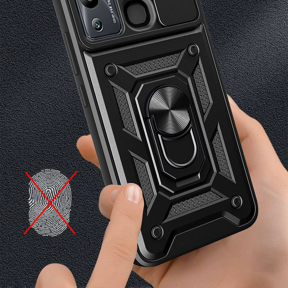 Infinix Hot 20I Kılıf Magnetik Standlı Kamera Korumalı Mnc Sürgülü Vega Kapak-Mavi