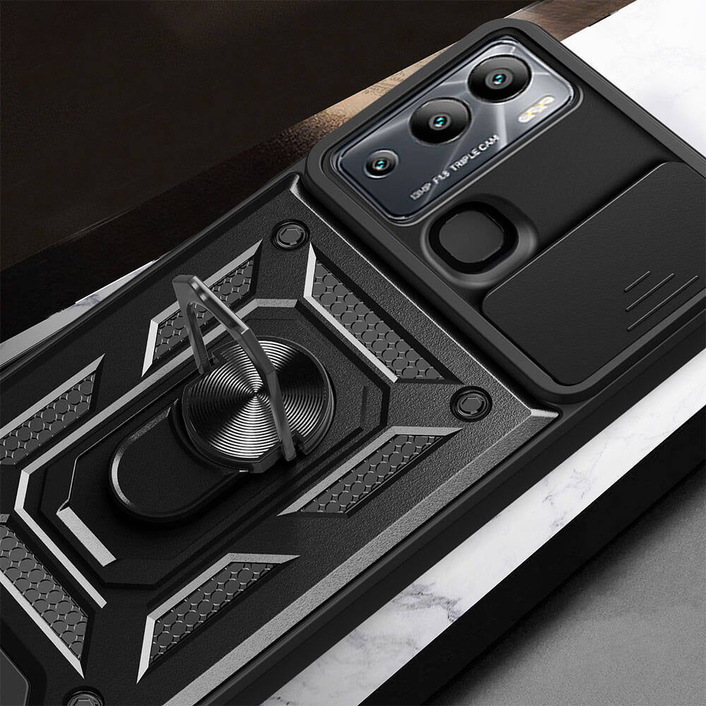 Infinix Hot 20I Kılıf Magnetik Standlı Kamera Korumalı Mnc Sürgülü Vega Kapak-Mavi