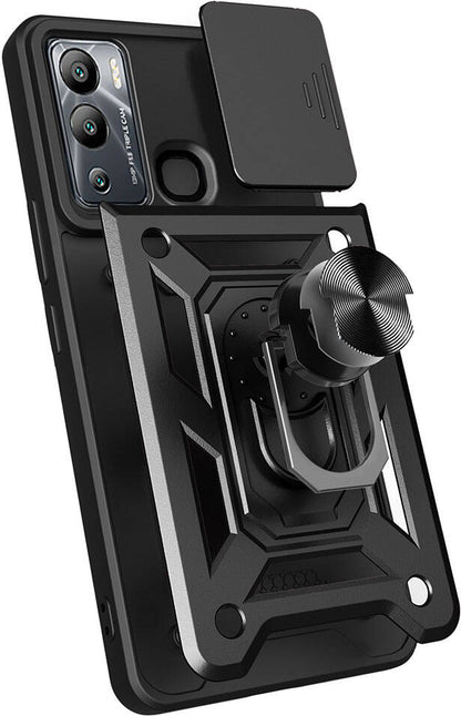Infinix Hot 20I Kılıf Magnetik Standlı Kamera Korumalı Mnc Sürgülü Vega Kapak-Mavi