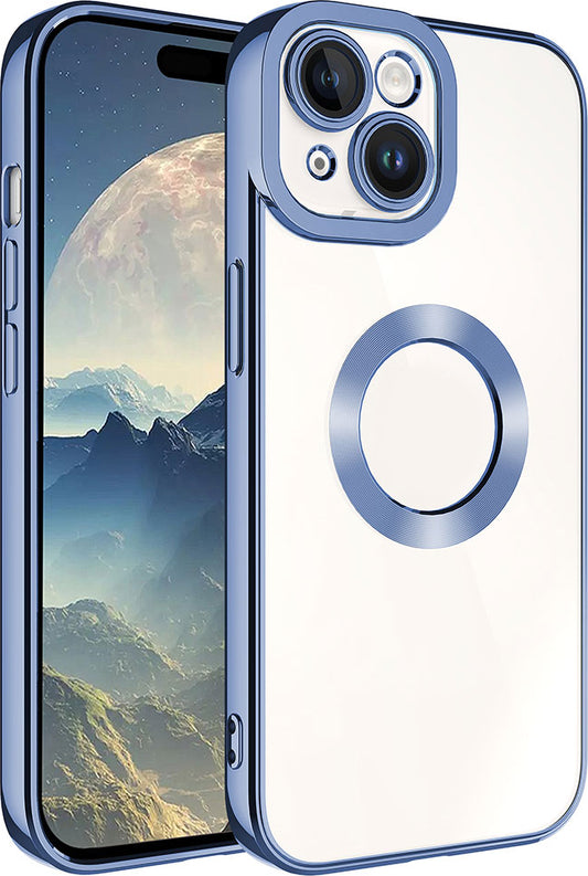 Apple iPhone 15 Kılıf Kamera Korumalı Logo Gösteren Mnc Omega Kapak-Sierra Mavi