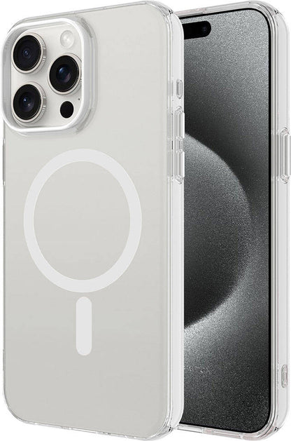 Apple iPhone 15 Pro Max Kılıf Mnc Magsafe Şarj Özellikli Buzlu Transparan C-Pro Sert Kapak-Renksiz