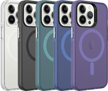 Apple iPhone 13 Pro Max Kılıf Mnc Magsafe Şarj Özellikli Buzlu Transparan C-Pro Sert Kapak-Yeşil