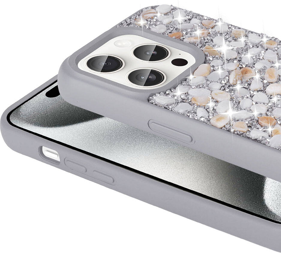 Apple iPhone 15 Pro Kılıf Parlak Taşlı Tasarım Mnc Linea Diamond Kapak-Lacivert