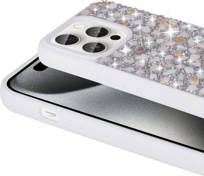 Apple iPhone 15 Pro Kılıf Parlak Taşlı Tasarım Mnc Linea Diamond Kapak-Lacivert