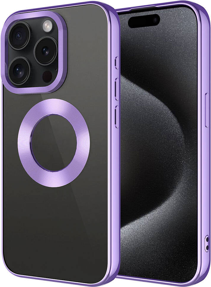 Apple iPhone 15 Pro Kılıf Tek Kamera Çerçeveli Logo Gösteren Mnc Omega Kapak-Lila