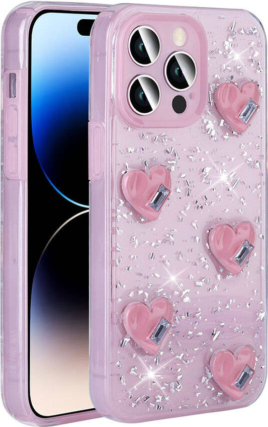 Apple iPhone 14 Pro Max Kılıf Airbagli Simli Arka Yüzey Mnc Işıltı Silikon Kapak-Pembe
