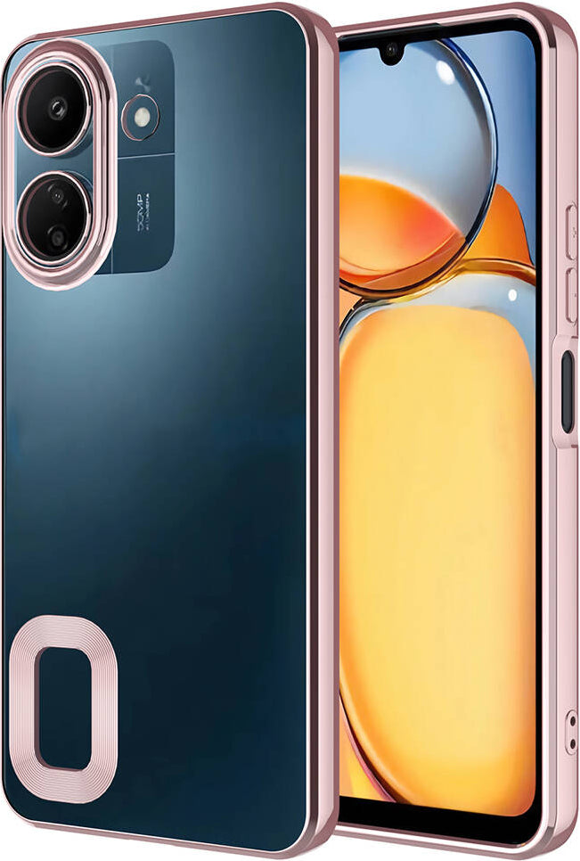Xiaomi Redmi 13C Kılıf Kamera Korumalı Logo Gösteren Mnc Omega Kapak-Rose Gold