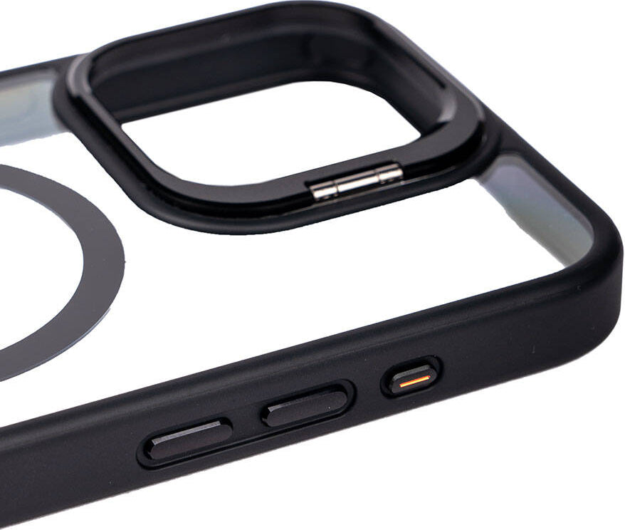 Apple iPhone 15 Pro Kılıf Magsafe Wireless Şarj Özellikli Standlı Mnc Magsafe Klon Lensli Kapak-Siyah