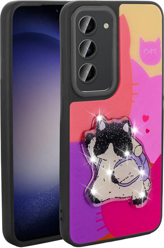Galaxy S23 Kılıf Parlayan Kabartmalı Ikonik Figürlü Mnc Amas Silikon Kapak-Mor