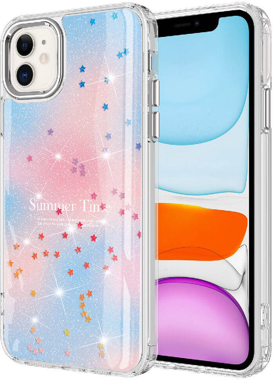 Apple iPhone 11 Kılıf Simli Desenli Parlak Mnc Task Kapak-Mavi