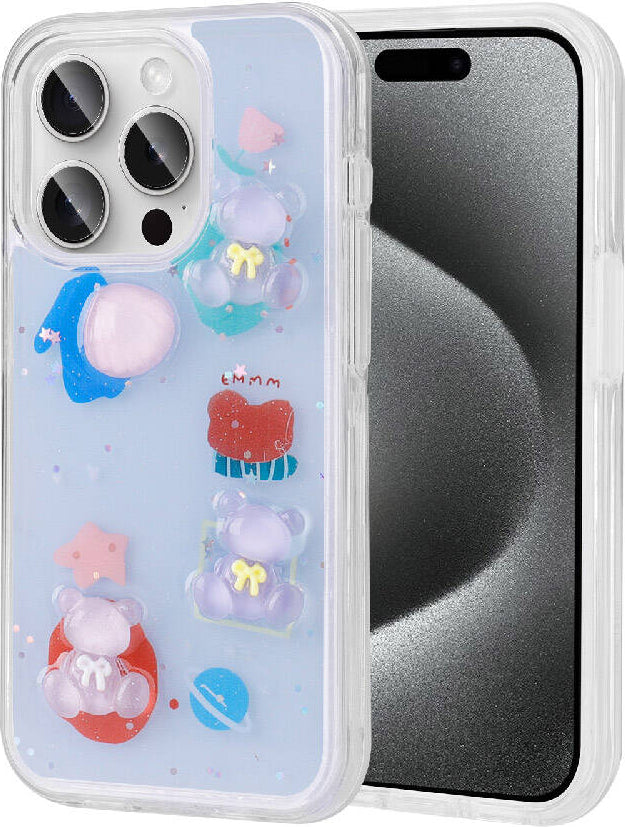 Apple iPhone 15 Pro Kılıf Kabartma Figürlü Parlak Mnc Minimini Silikon Kapak-Mor