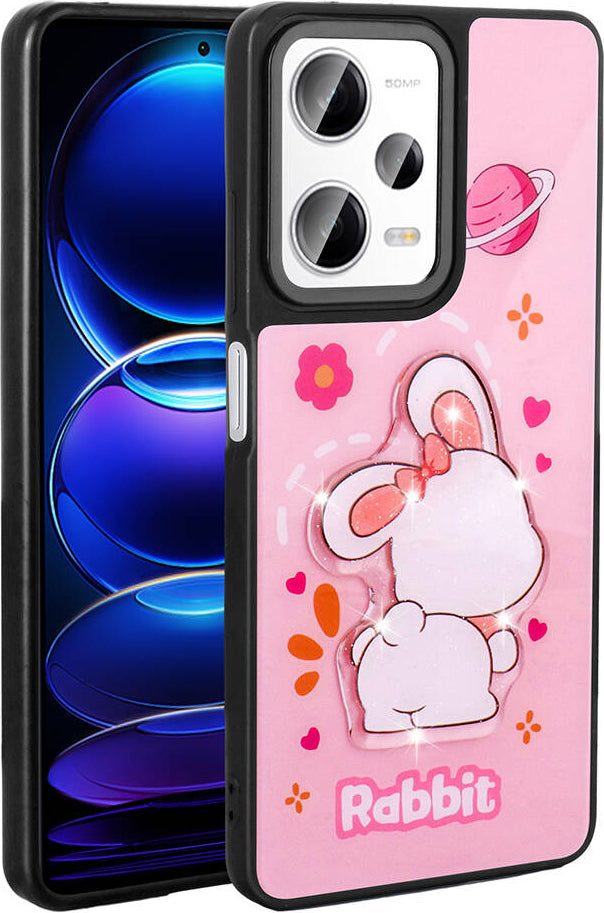 Xiaomi Redmi Note 12 Pro 5g Kılıf Parlayan Kabartmalı Ikonik Figürlü Mnc Amas Silikon Kapak-Pembe