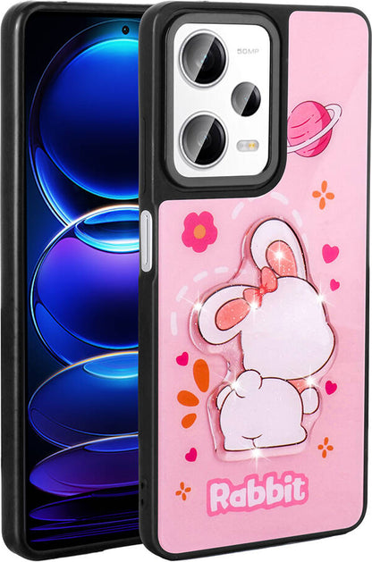 Xiaomi Redmi Note 12 Pro 5g Kılıf Parlayan Kabartmalı Ikonik Figürlü Mnc Amas Silikon Kapak-Pembe