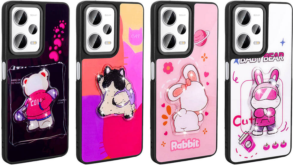 Xiaomi Redmi Note 12 Pro 5g Kılıf Parlayan Kabartmalı Ikonik Figürlü Mnc Amas Silikon Kapak-Pembe