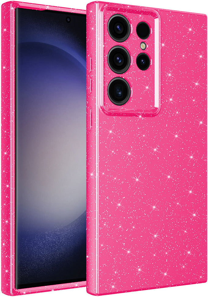 Galaxy S23 Ultra Kılıf Kamera Korumalı Simli Lüks Mnc Koton Kapak-Pembe Koyu