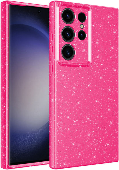 Galaxy S23 Ultra Kılıf Kamera Korumalı Simli Lüks Mnc Koton Kapak-Pembe Koyu