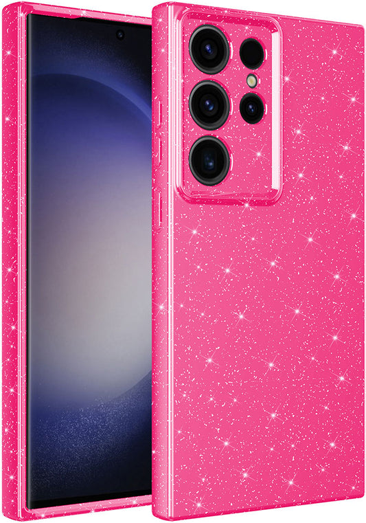 Galaxy S23 Ultra Kılıf Kamera Korumalı Simli Lüks Mnc Koton Kapak-Pembe Koyu