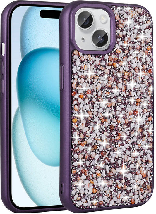 Apple iPhone 15 Plus Kılıf Parlak Taşlı Tasarım Mnc Linea Kapak-Derin Mor