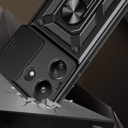 Xiaomi Redmi 13C Kılıf Magnetik Standlı Kamera Korumalı Mnc Sürgülü Vega Kapak-Siyah