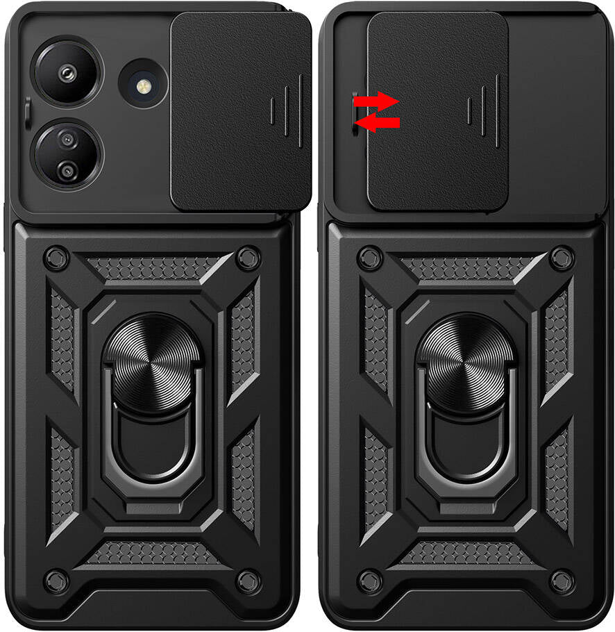 Xiaomi Redmi 13C Kılıf Magnetik Standlı Kamera Korumalı Mnc Sürgülü Vega Kapak-Siyah