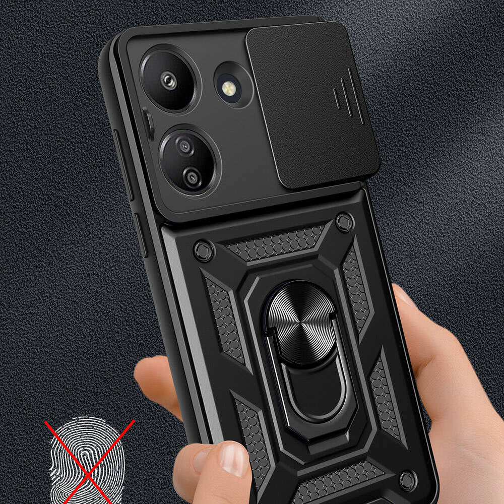 Xiaomi Redmi 13C Kılıf Magnetik Standlı Kamera Korumalı Mnc Sürgülü Vega Kapak-Siyah