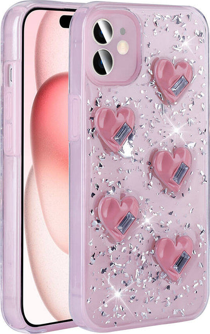 Apple iPhone 14 Kılıf Airbagli Simli Arka Yüzey Mnc Işıltı Silikon Kapak-Pembe