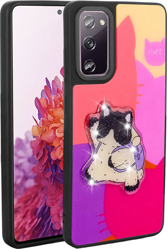 Galaxy S20 Fe Kılıf Parlayan Kabartmalı Ikonik Figürlü Mnc Amas Silikon Kapak-Mor