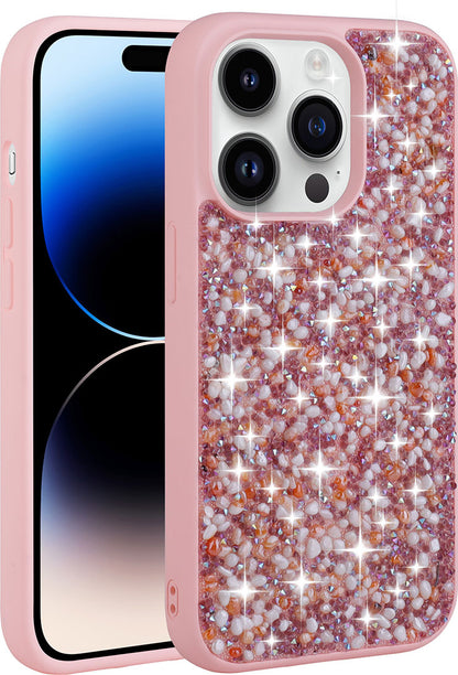Apple iPhone 14 Pro Kılıf Parlak Taşlı Tasarım Mnc Linea Kapak-Pembe