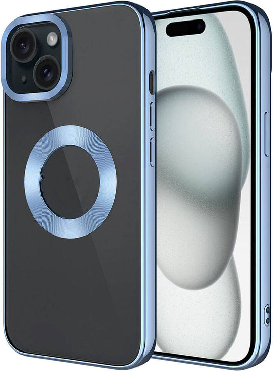 Apple iPhone 15 Kılıf Tek Kamera Çerçeveli Logo Gösteren Mnc Omega Kapak-Sierra Mavi