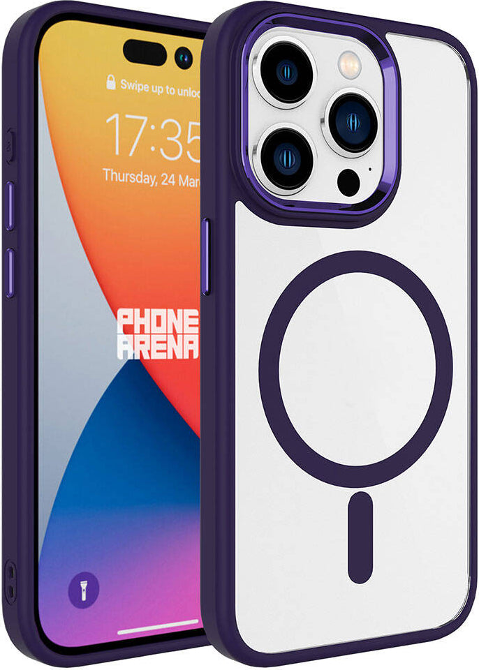 Apple iPhone 15 Pro Max Kılıf Wireless Şarj Özellikli Mnc Krom Magsafe Silikon Kapak-Derin Mor