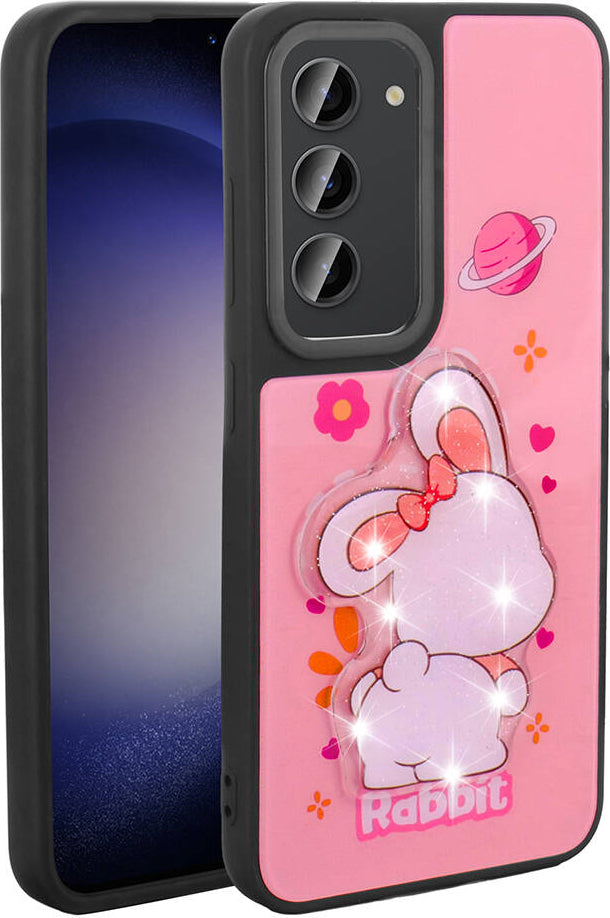 Galaxy S23 Kılıf Parlayan Kabartmalı Ikonik Figürlü Mnc Amas Silikon Kapak-Pembe