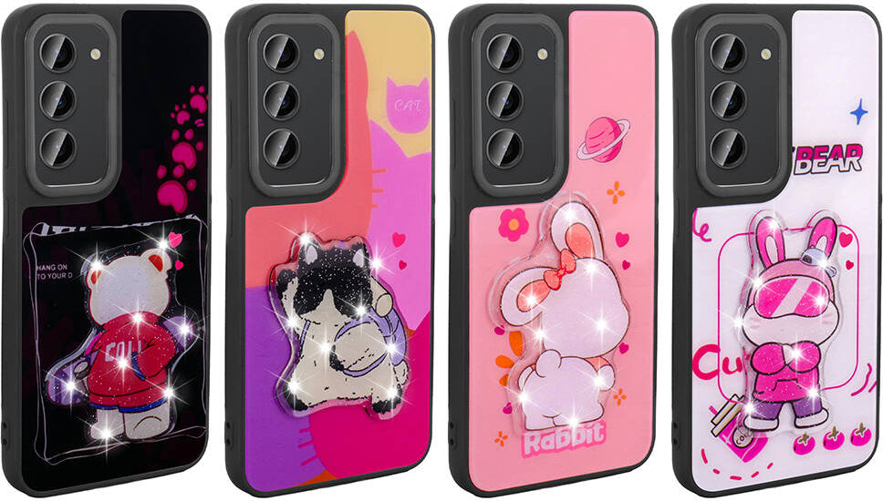 Galaxy S23 Kılıf Parlayan Kabartmalı Ikonik Figürlü Mnc Amas Silikon Kapak-Pembe