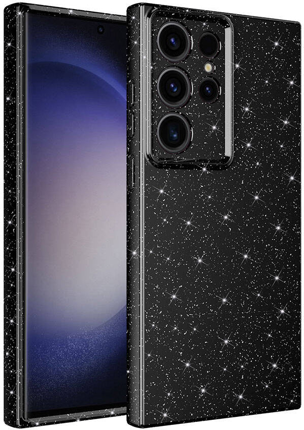 Galaxy S24 Ultra Kılıf Kamera Korumalı Simli Lüks Mnc Koton Kapak-Siyah
