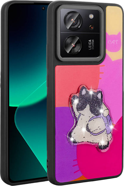 Xiaomi Mi 13T Kılıf Parlayan Kabartmalı Ikonik Figürlü Mnc Amas Silikon Kapak-Mor