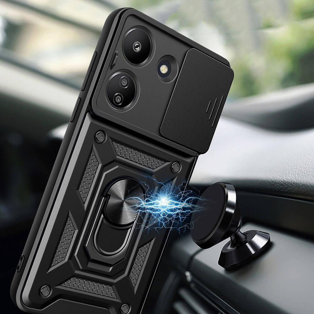 Xiaomi Redmi 13C Kılıf Magnetik Standlı Kamera Korumalı Mnc Sürgülü Vega Kapak-Mavi