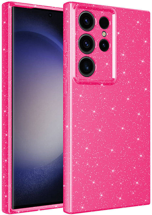 Galaxy S24 Ultra Kılıf Kamera Korumalı Simli Lüks Mnc Koton Kapak-Pembe Koyu