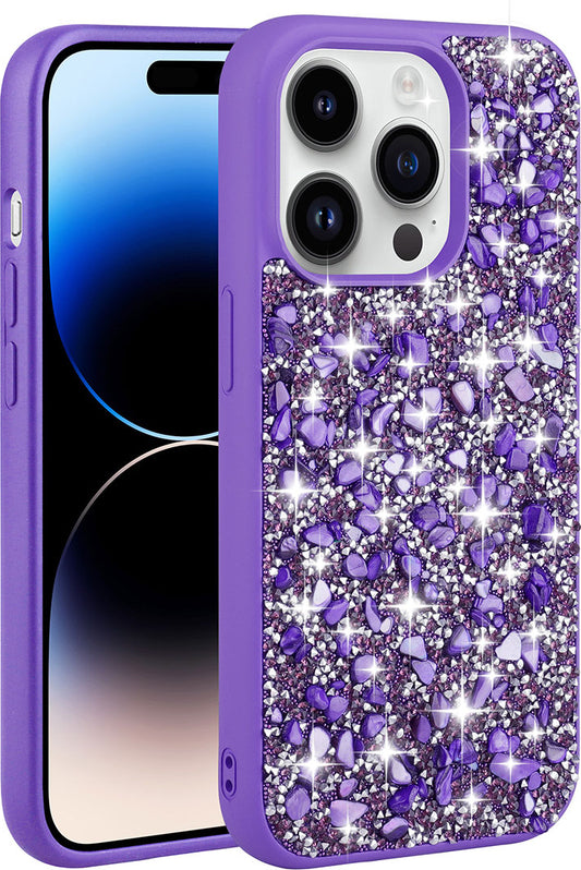 Apple iPhone 14 Pro Max Kılıf Parlak Taşlı Tasarım Mnc Linea Kapak-Mor
