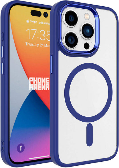 Apple iPhone 15 Pro Max Kılıf Wireless Şarj Özellikli Mnc Krom Magsafe Silikon Kapak-Lacivert