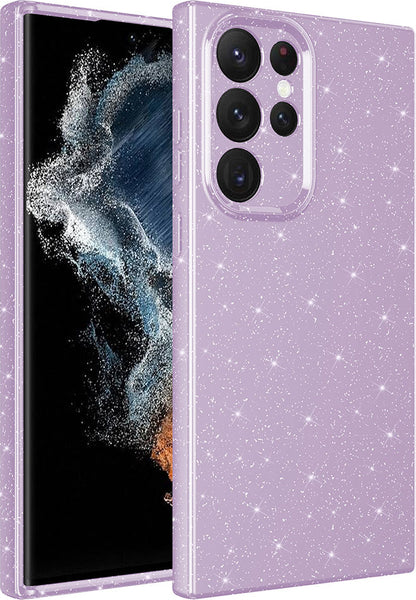 Galaxy S22 Ultra Kılıf Kamera Korumalı Simli Lüks Mnc Koton Kapak-Lila