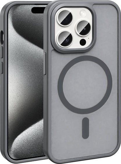Apple iPhone 15 Pro Max Kılıf Magsafe Şarj Özellikli Mat Arka Yüzey Mnc Sio Kapak-Gri