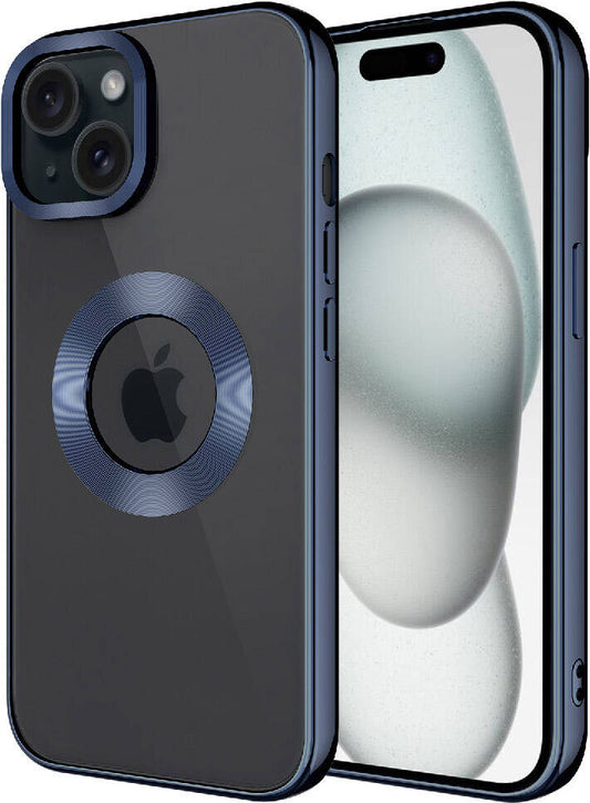 Apple iPhone 15 Kılıf Kamera Korumalı Logo Gösteren Mnc Omega Kapak-Lacivert