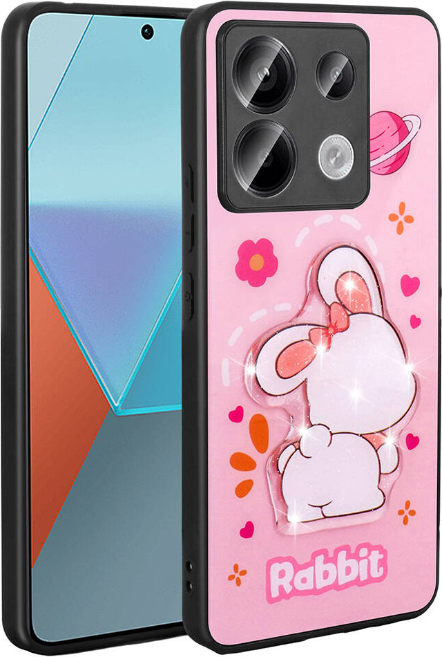 Xiaomi Redmi Note 13 Pro 5g Kılıf Parlayan Kabartmalı Ikonik Figürlü Mnc Amas Silikon Kapak-Pembe