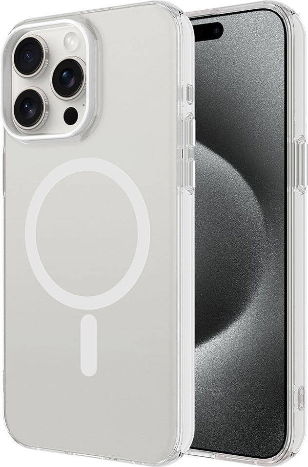 Apple iPhone 15 Pro Kılıf Mnc Magsafe Şarj Özellikli Buzlu Transparan C-Pro Sert Kapak-Renksiz