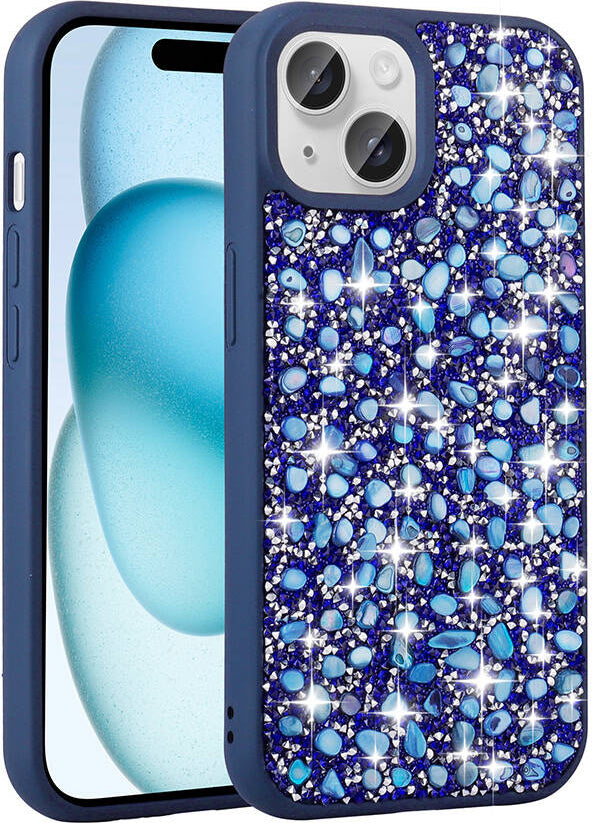 Apple iPhone 15 Kılıf Parlak Taşlı Tasarım Mnc Linea Kapak-Lacivert